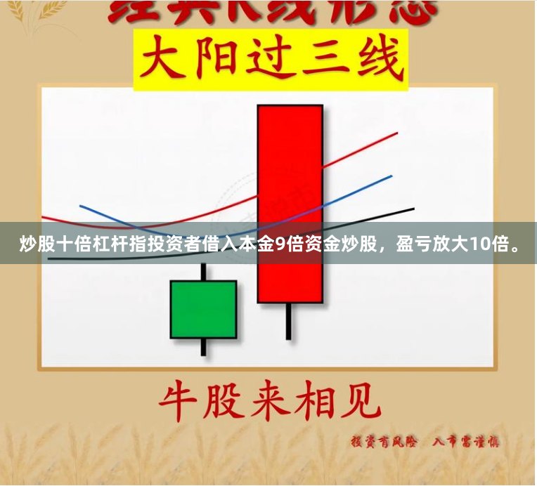 炒股十倍杠杆指投资者借入本金9倍资金炒股，盈亏放大10倍。